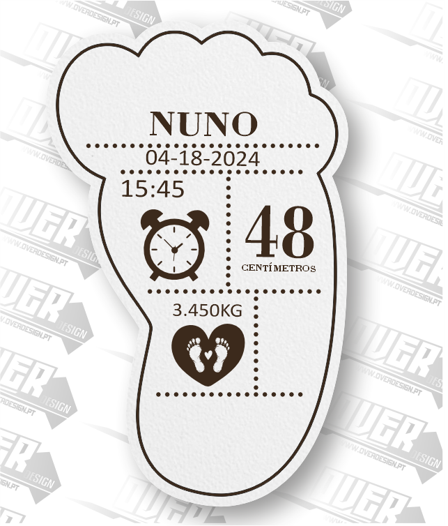 Íman de Frigorífico em MDF Personalizado – Lembrança de Nascimento Pé