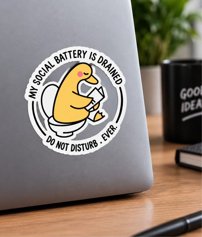 Autocolante My Social Battery Is Drained – Pato Funny
