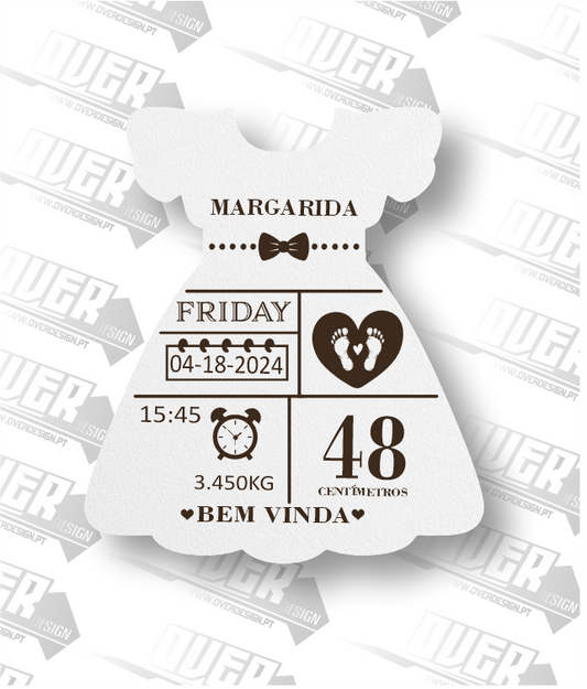 Íman de Frigorífico em MDF Personalizado – Lembrança de Nascimento vestido