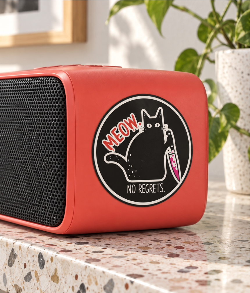 Autocolante Gato Preto — Meow, No Regrets
