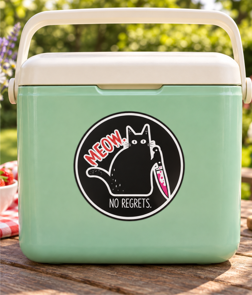 Autocolante Gato Preto — Meow, No Regrets